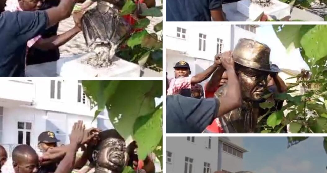 Protesters destroy Wike’s statue in Rivers