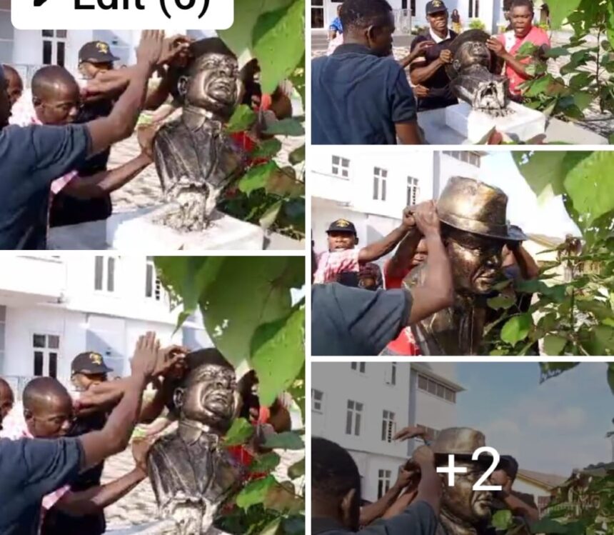 Protesters destroy Wike’s statue in Rivers